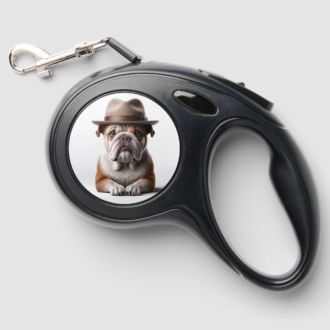  Bulldog Wearing a Fedora Retractable Pet Leash (Front)