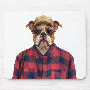 Bulldog Wearing a Plaid Shirt Mouse Pad