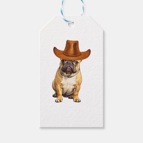Bulldog Wearing Cowboy Hat Gift Tags