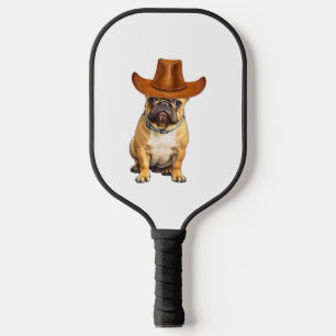 Bulldog Wearing Cowboy Hat Pickleball Paddle