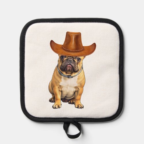Bulldog Wearing Cowboy Hat     Pot Holder