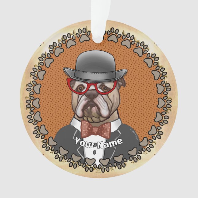 Bulldog Wearing Glasses Ornament (Front)
