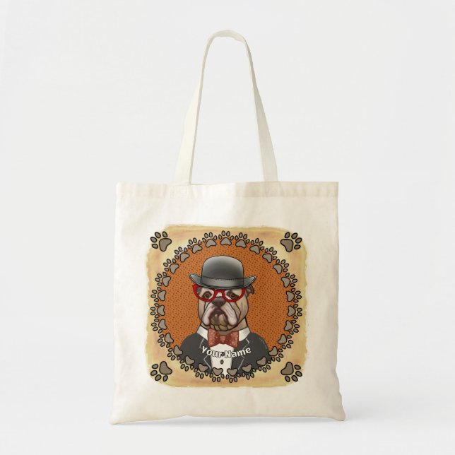 Bulldog Wearing Glasses Tote Bag (Front)