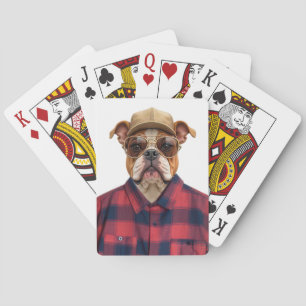 Bulldog Wearing Hat and Flannel Shirt Poker Cards