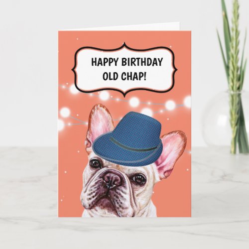 Bulldog wearing plaid hat British old chap humor Card