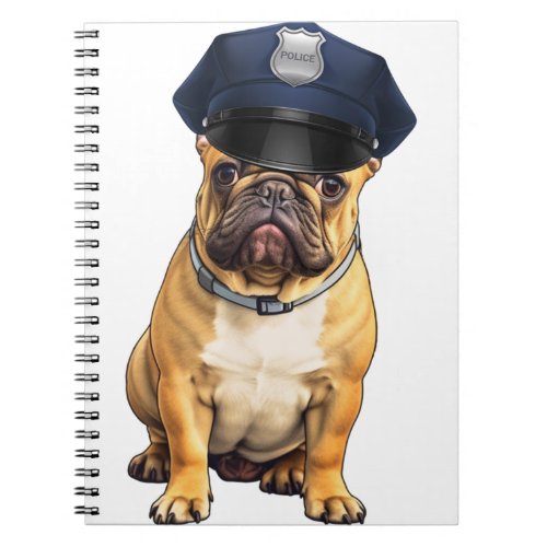 Bulldog Wearing police Hat Notebook