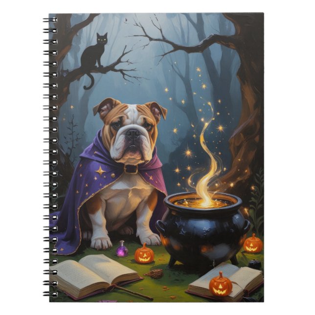 Bulldog Whimsical Halloween Painting Notebook (Front)
