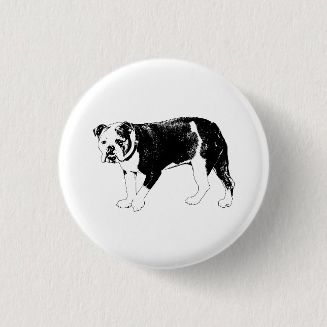 Bulldog Whimsy, Black-and-White Fun Button (Front)