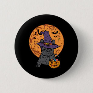 Bulldog Witch Moon Pumpkin Halloween Frenchie Dog Button