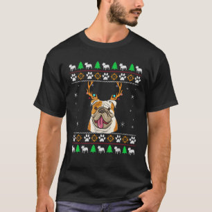 Bulldog With Antlers in an UGLY Christmas T-Shirt