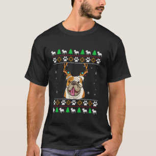 Bulldog With Antlers in an UGLY Christmas T-Shirt