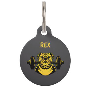 Bulldog With Barbell Pet ID Tag