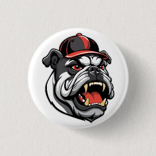 BULLDOG WITH BASEBALL CAP BUTTON