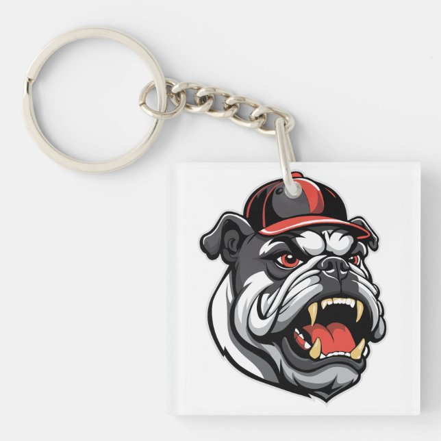 BULLDOG WITH BASEBALL CAP KEYCHAIN (Front)
