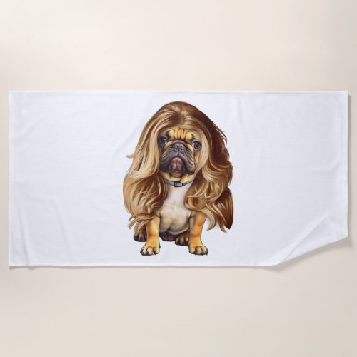 Bulldog with beautiful hair     beach towel