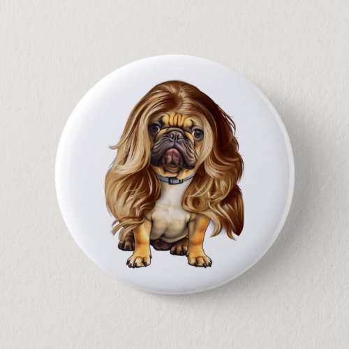 Bulldog with beautiful hair     button