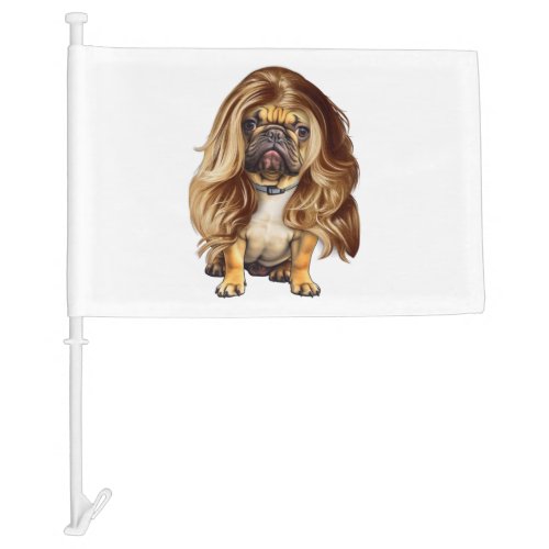 Bulldog with beautiful hair     car flag