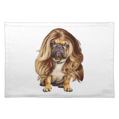 Bulldog with beautiful hair     cloth placemat