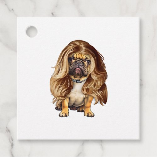 Bulldog with beautiful hair     favor tags