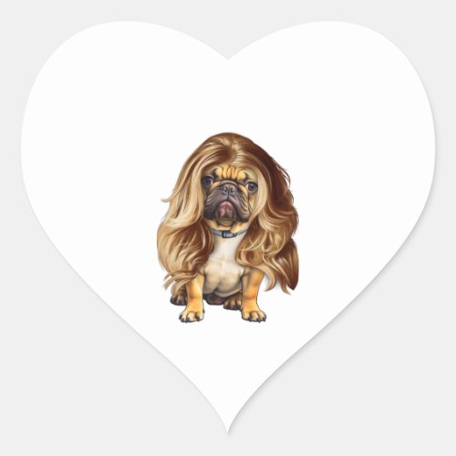 Bulldog with beautiful hair     heart sticker