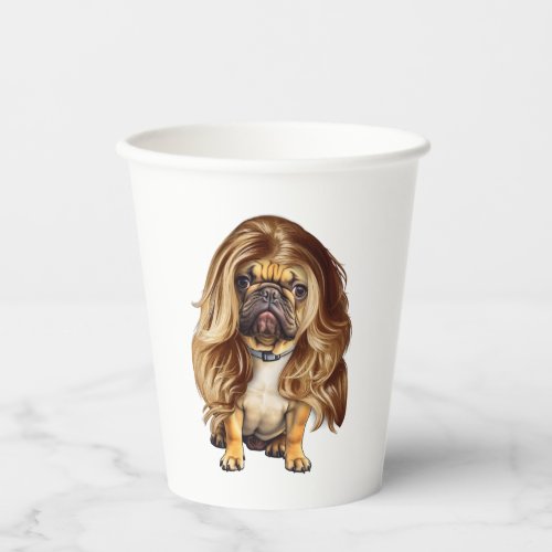 Bulldog with beautiful hair     paper cups