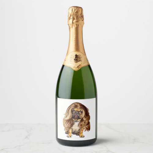 Bulldog with beautiful hair     sparkling wine label
