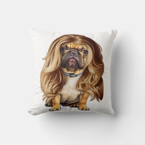 Bulldog with beautiful hair     throw pillow