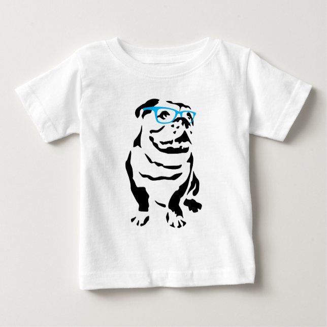 Bulldog with Blue Glasses Baby T-Shirt (Front)