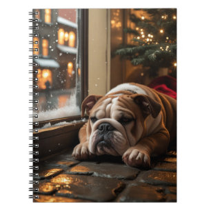 Bulldog with Christmas Lights Holiday Notebook
