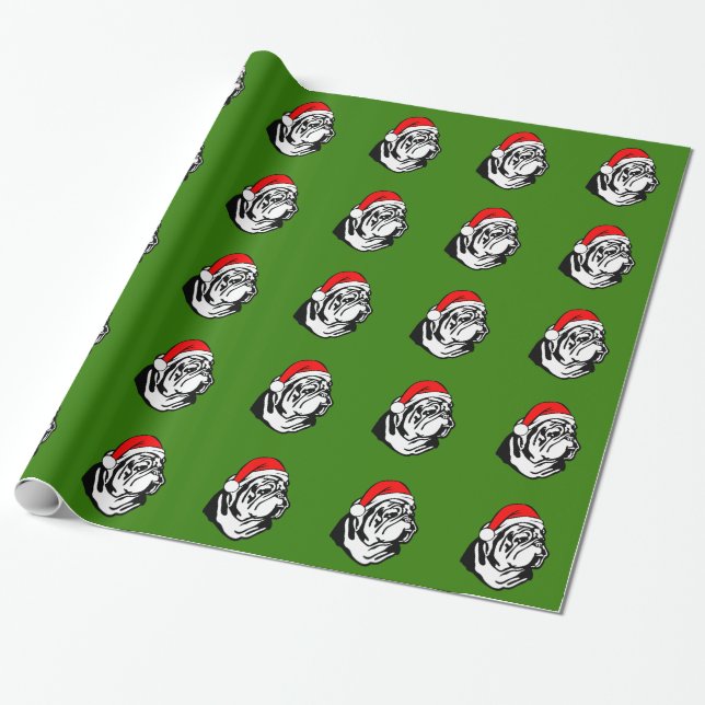 Bulldog with Christmas Santa Hat Wrapping Paper (Unrolled)