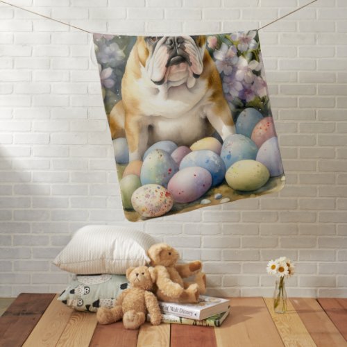 Bulldog with Easter Eggs Holiday Baby Blanket