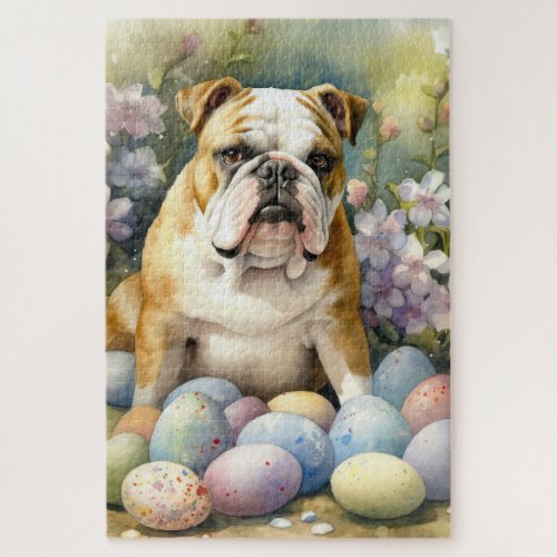 Bulldog with Easter Eggs Holiday Jigsaw Puzzle