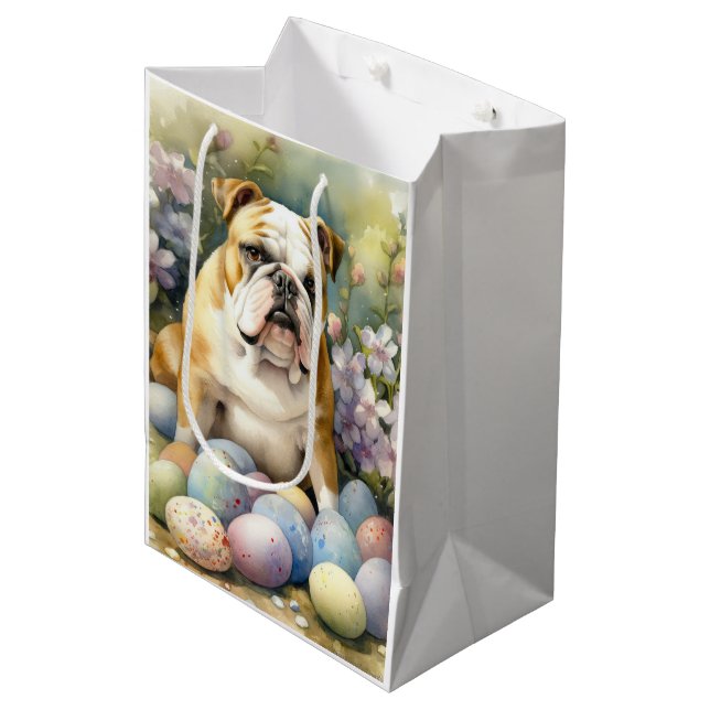 Bulldog with Easter Eggs Holiday Medium Gift Bag (Front Angled)