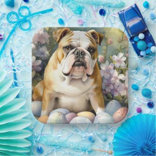Bulldog with Easter Eggs Holiday Paper Plates