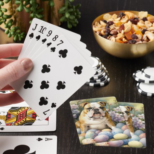 Bulldog with Easter Eggs Holiday Playing Cards