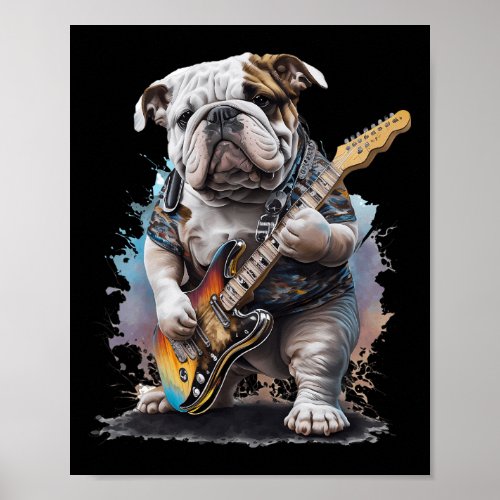 Bulldog With Electric Guitar 1  Poster