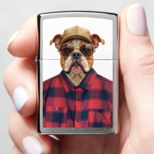  Bulldog with Hat and Flannel Shirt Zippo Lighter