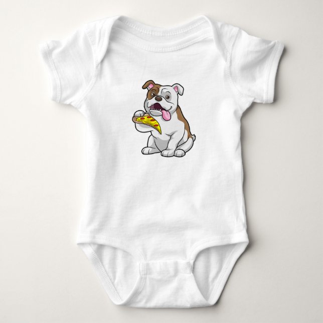Bulldog with Piece of Pizza Baby Bodysuit (Front)