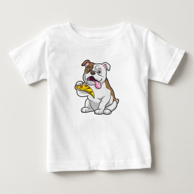Bulldog with Piece of Pizza Baby T-Shirt (Front)