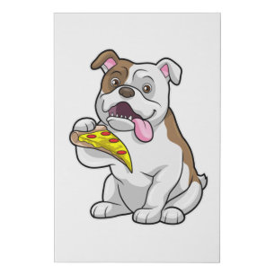 Bulldog with Piece of Pizza Faux Canvas Print