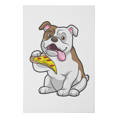 Bulldog with Piece of Pizza Faux Canvas Print