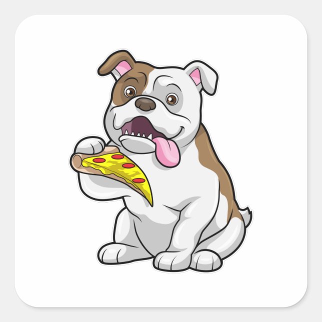 Bulldog with Piece of Pizza Square Sticker (Front)