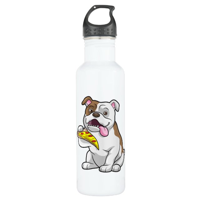 Bulldog with Piece of Pizza Stainless Steel Water Bottle (Front)