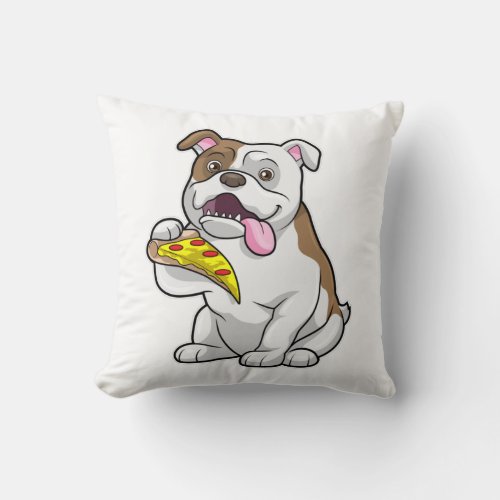 Bulldog with Piece of Pizza Throw Pillow