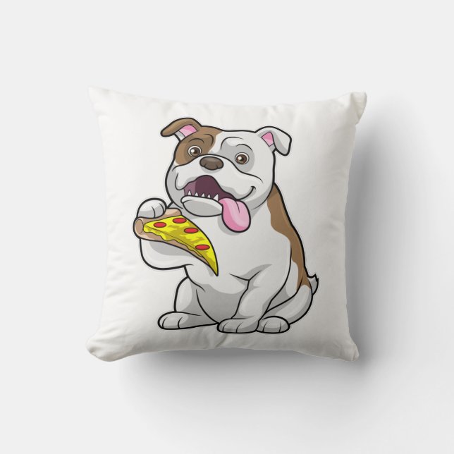 Bulldog with Piece of Pizza Throw Pillow (Front)