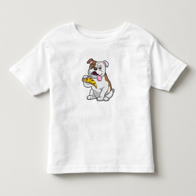 Bulldog with Piece of Pizza Toddler T-shirt (Front)