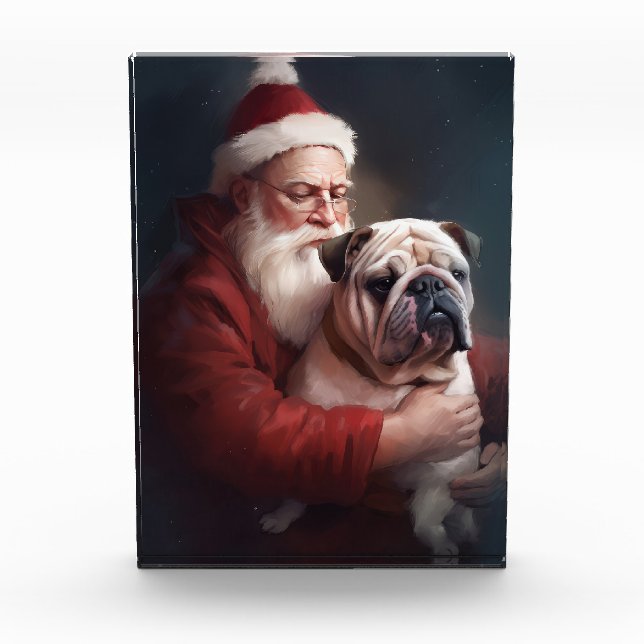 Bulldog With Santa Claus Festive Christmas  Acrylic Award (Front)