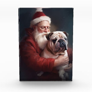 Bulldog With Santa Claus Festive Christmas Acrylic Award