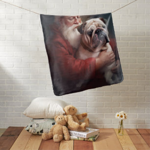 Bulldog With Santa Claus Festive Christmas  Baby Blanket