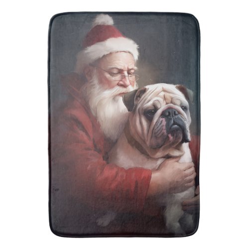 Bulldog With Santa Claus Festive Christmas  Bath Mat